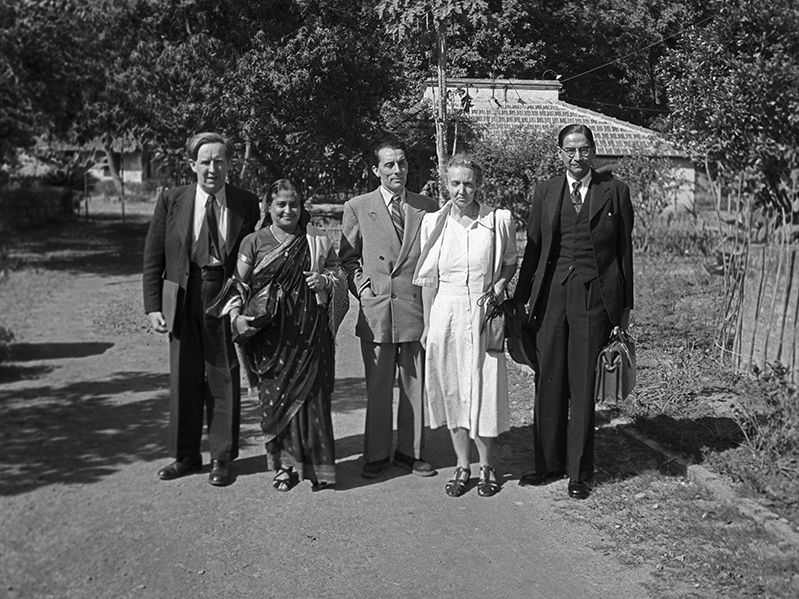 J D Bernal, Mrs. Mahalanobis, Frederic Joliot-Curie, Madame Irene Joliot-Curie and P C Mahalanobis at ISI in January 1950