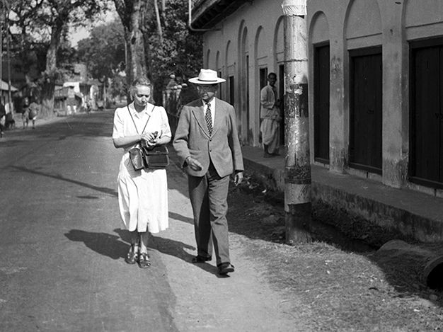 Madame Irene Juliot Curie with P C Mahalanobis during her visit at the ISI in January 1950